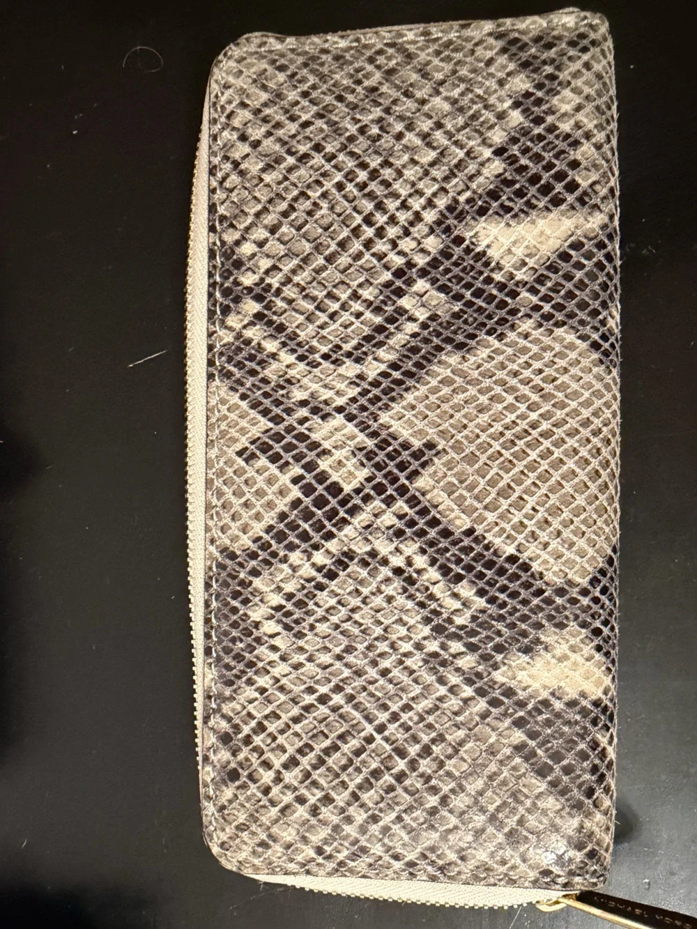 Michael Kors Beige and Black Snake-Print Zip Wallet with Gold Plate